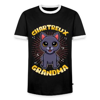 Chartreux Grandma Carthusian Cat Gift - Men's Ringer Shirt - black/white - Front - AI Model Female 172 light (172cm) & AI Model Male 178 light (178cm)