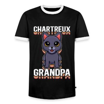 Chartreux Grandpa Carthusian Cat Gift - Men's Ringer Shirt - black/white - Front - AI Model Female 172 light (172cm) & AI Model Male 178 light (178cm)