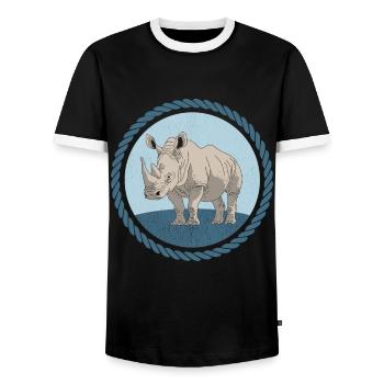 Rhinoceros Rhinoceros Rhinos Gift - Men's Ringer Shirt - black/white - Front - AI Model Female 172 light (172cm) & AI Model Male 178 light (178cm)