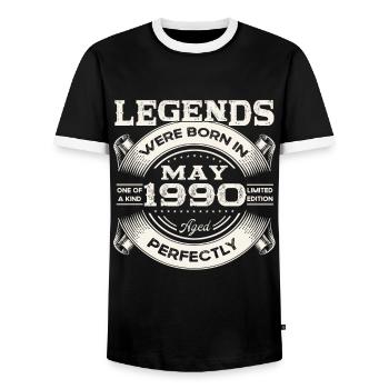 33rd Birthday Man May Vintage 1990 Legendary - Men's Ringer Shirt - black/white - Front - AI Model Female 172 light (172cm) & AI Model Male 178 light (178cm)