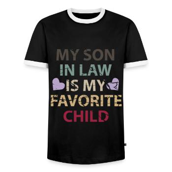 Mein Schwiegersohn ist mein Lieblingskind - Männer Kontrast-T-Shirt - Schwarz/Weiß - Vorne - AI Model Female 172 light (172cm) & AI Model Male 178 light (178cm)