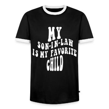 Mein Schwiegersohn ist mein Lieblingskind - Männer Kontrast-T-Shirt - Schwarz/Weiß - Vorne - AI Model Female 172 light (172cm) & AI Model Male 178 light (178cm)