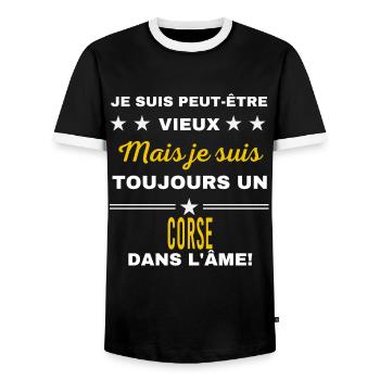 Je suis peut-être vieux CORSE - T-shirt contrasté Homme - noir/blanc - Devant - AI Model Female 172 light (172cm) & AI Model Male 178 light (178cm)
