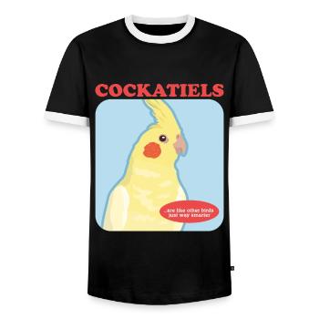 Nymphensittiche Vogelbesitzer Geschenk - Männer Kontrast-T-Shirt - Schwarz/Weiß - Vorne - AI Model Female 172 light (172cm) & AI Model Male 178 light (178cm)