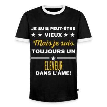 Je suis peut-être vieux ELEVEUR - T-shirt contrasté Homme - noir/blanc - Devant - AI Model Female 172 light (172cm) & AI Model Male 178 light (178cm)
