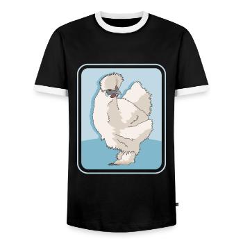 Silk Chicken Silk Chickens Silkie Chickens Gift - Men's Ringer Shirt - black/white - Front - AI Model Female 172 light (172cm) & AI Model Male 178 light (178cm)