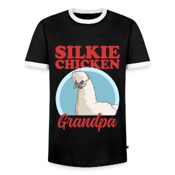 Silk Chicken Grandpa Silk Chicken Silkie Chicken Gift - Men's Ringer Shirt - black/white - Front - AI Model Female 172 light (172cm) & AI Model Male 178 light (178cm)