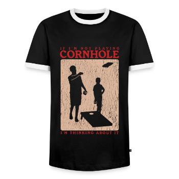 Cornhole Spieler | Sackloch Bean Bag Geschenk - Männer Kontrast-T-Shirt - Schwarz/Weiß - Vorne - AI Model Female 172 light (172cm) & AI Model Male 178 light (178cm)