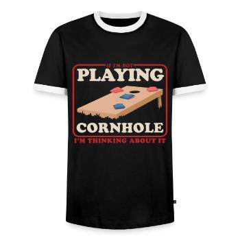 Cornhole Spieler Sackloch Bean Bag Geschenk - Männer Kontrast-T-Shirt - Schwarz/Weiß - Vorne - AI Model Female 172 light (172cm) & AI Model Male 178 light (178cm)