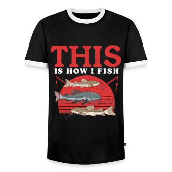 Angler Catfish Fishing Fishing Gift - Men's Ringer Shirt - black/white - Front - AI Model Female 172 light (172cm) & AI Model Male 178 light (178cm)