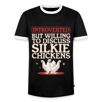 Silk Chicken Silk Chickens Silkie Chickens Gift - Men's Ringer Shirt - black/white - Front - AI Model Female 172 light (172cm) & AI Model Male 178 light (178cm)