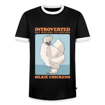 Silk Chicken Silkie Chickens Silk Chickens Gift - Men's Ringer Shirt - black/white - Front - AI Model Female 172 light (172cm) & AI Model Male 178 light (178cm)