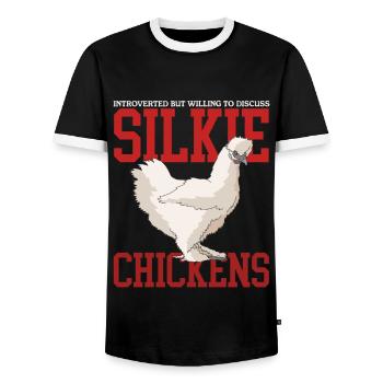 Silk Chicken Silkie Chicken Silk Chickens Gift - Men's Ringer Shirt - black/white - Front - AI Model Female 172 light (172cm) & AI Model Male 178 light (178cm)