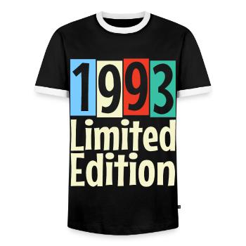 30th Birthday Vintage 1993 Limited Edition - Men's Ringer Shirt - black/white - Front - AI Model Female 172 light (172cm) & AI Model Male 178 light (178cm)