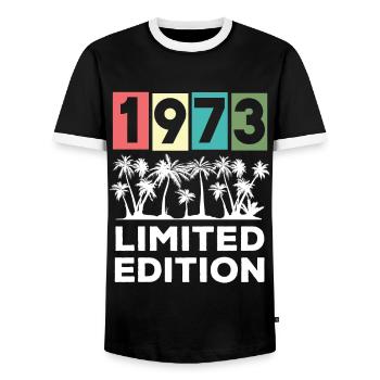 50th Birthday Vintage 1973 Limited Edition - Men's Ringer Shirt - black/white - Front - AI Model Female 172 light (172cm) & AI Model Male 178 light (178cm)