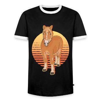 Haflinger horses | Haffi Horse Owner Gift - Men's Ringer Shirt - black/white - Front - AI Model Female 172 light (172cm) & AI Model Male 178 light (178cm)