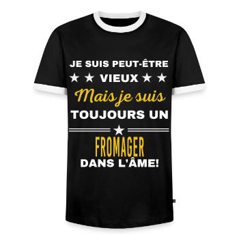 Je suis peut-être vieux FROMAGER - T-shirt contrasté Homme - noir/blanc - Devant - AI Model Female 172 light (172cm) & AI Model Male 178 light (178cm)