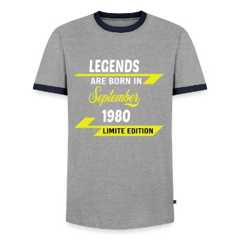 LEGENDEN WERDEN 1980 GEBOREN GEBURTSTAGSGESCHENK - Männer Kontrast-T-Shirt - Grau/Navy  - Vorne - AI Model Female 172 light (172cm) & AI Model Male 178 light (178cm)
