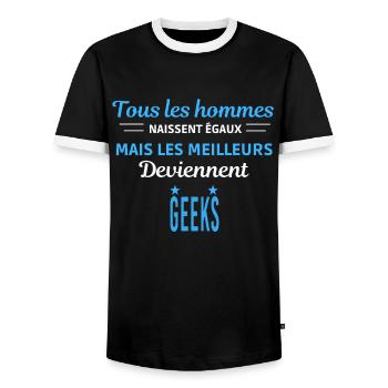 tous les hommes naissent égaux Geeks - T-shirt contrasté Homme - noir/blanc - Devant - AI Model Female 172 light (172cm) & AI Model Male 178 light (178cm)