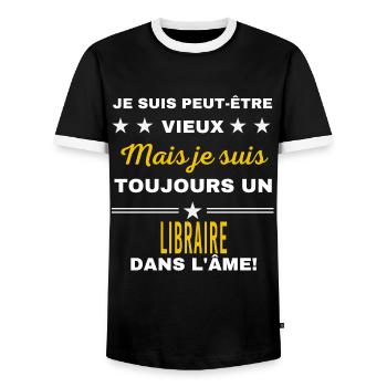 Je suis peut-être vieux LIBRAIRE - T-shirt contrasté Homme - noir/blanc - Devant - AI Model Female 172 light (172cm) & AI Model Male 178 light (178cm)