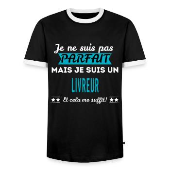 Je ne suis pas parfait LIVREUR - T-shirt contrasté Homme - noir/blanc - Devant - AI Model Female 172 light (172cm) & AI Model Male 178 light (178cm)