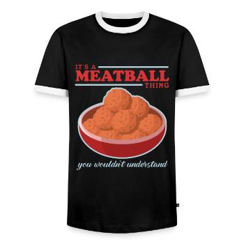 Boulettes de viande Boulettes de viande Boulettes de viande Cadeaux - T-shirt contrasté Homme - noir/blanc - Devant - AI Model Female 172 light (172cm) & AI Model Male 178 light (178cm)