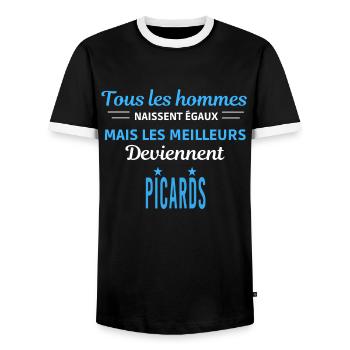 tous les hommes naissent égaux Picards - T-shirt contrasté Homme - noir/blanc - Devant - AI Model Female 172 light (172cm) & AI Model Male 178 light (178cm)