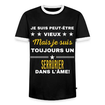 Je suis peut-être vieux SERRURIER - T-shirt contrasté Homme - noir/blanc - Devant - AI Model Female 172 light (172cm) & AI Model Male 178 light (178cm)