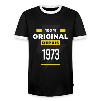 100 % original depuis 1973 CADEAU Anniversaire - T-shirt contrasté Homme - noir/blanc - Devant - AI Model Female 172 light (172cm) & AI Model Male 178 light (178cm)