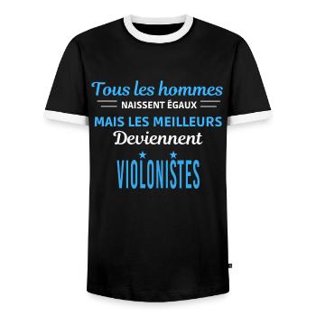 tous les hommes naissent égaux Violonistes - T-shirt contrasté Homme - noir/blanc - Devant - AI Model Female 172 light (172cm) & AI Model Male 178 light (178cm)