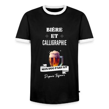 Bière Mon duo parfait toujours et calligraphie - T-shirt contrasté Homme - noir/blanc - Devant - AI Model Female 172 light (172cm) & AI Model Male 178 light (178cm)