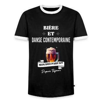 Bière Mon duo parfait depuis danse contemporaine - T-shirt contrasté Homme - noir/blanc - Devant - AI Model Female 172 light (172cm) & AI Model Male 178 light (178cm)