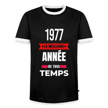 La meilleure année de tous les temps 1977 - T-shirt contrasté Homme - noir/blanc - Devant - AI Model Female 172 light (172cm) & AI Model Male 178 light (178cm)