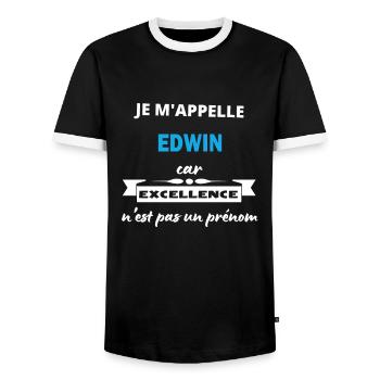 Je m'appelle excellence Edwin - T-shirt contrasté Homme - noir/blanc - Devant - AI Model Female 172 light (172cm) & AI Model Male 178 light (178cm)