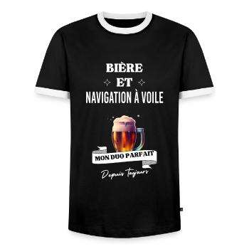Bière Mon duo parfait depuis et navigation à voile - T-shirt contrasté Homme - noir/blanc - Devant - AI Model Female 172 light (172cm) & AI Model Male 178 light (178cm)