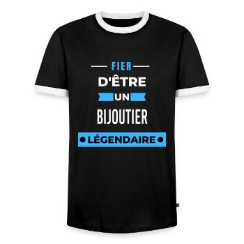 Fier d'être un légendaire BIJOUTIER HUMOUR - T-shirt contrasté Homme - noir/blanc - Devant - AI Model Female 172 light (172cm) & AI Model Male 178 light (178cm)
