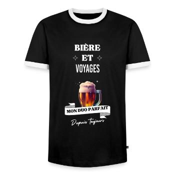 Bière Mon duo parfait depuis toujours et voyages - T-shirt contrasté Homme - noir/blanc - Devant - AI Model Female 172 light (172cm) & AI Model Male 178 light (178cm)