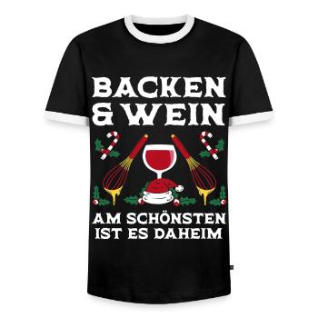 Weihnachten Backen Und Wein Daheim - Männer Kontrast-T-Shirt - Schwarz/Weiß - Vorne - AI Model Female 172 light (172cm) & AI Model Male 178 light (178cm)