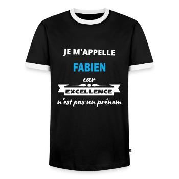 Je m'appelle excellence Fabien - T-shirt contrasté Homme - noir/blanc - Devant - AI Model Female 172 light (172cm) & AI Model Male 178 light (178cm)