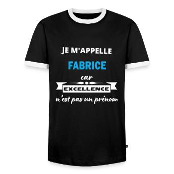 Je m'appelle excellence Fabrice - T-shirt contrasté Homme - noir/blanc - Devant - AI Model Female 172 light (172cm) & AI Model Male 178 light (178cm)