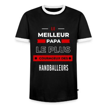 Le meilleur papa plus courageux des Handballeurs - T-shirt contrasté Homme - noir/blanc - Devant - AI Model Female 172 light (172cm) & AI Model Male 178 light (178cm)