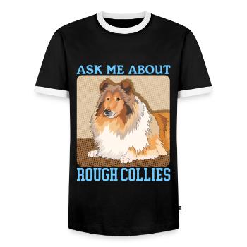 Collie à poil long Collie chien Rough Collies cadeau - T-shirt contrasté Homme - noir/blanc - Devant - AI Model Female 172 light (172cm) & AI Model Male 178 light (178cm)