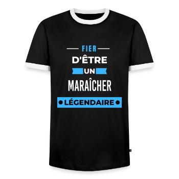 Fier d'être un légendaire MARAÎCHER HUMOUR - T-shirt contrasté Homme - noir/blanc - Devant - AI Model Female 172 light (172cm) & AI Model Male 178 light (178cm)