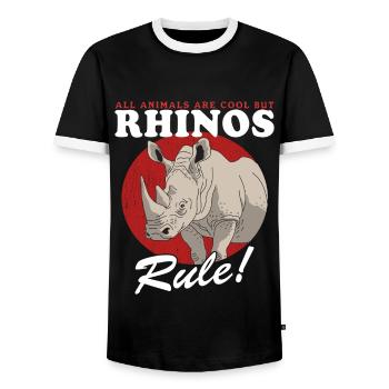 Rhino Rhinos Rhinoceros Gift - Men's Ringer Shirt - black/white - Front - AI Model Female 172 light (172cm) & AI Model Male 178 light (178cm)