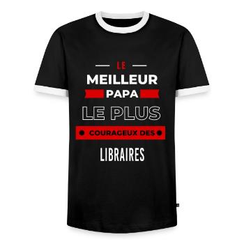 Le meilleur papa, le plus courageux des Libraires - T-shirt contrasté Homme - noir/blanc - Devant - AI Model Female 172 light (172cm) & AI Model Male 178 light (178cm)