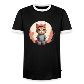Cute cat design - Men's Ringer Shirt - black/white - Front - AI Model Female 172 light (172cm) & AI Model Male 178 light (178cm)