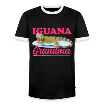 Iguana Granny Lizard Reptile Iguanas Gift - Men's Ringer Shirt - black/white - Front - AI Model Female 172 light (172cm) & AI Model Male 178 light (178cm)