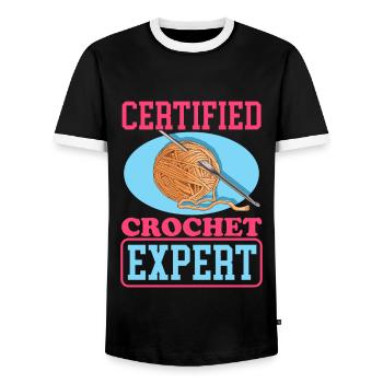 Crochet Expert Crochet Crochet Gift - Men's Ringer Shirt - black/white - Front - AI Model Female 172 light (172cm) & AI Model Male 178 light (178cm)