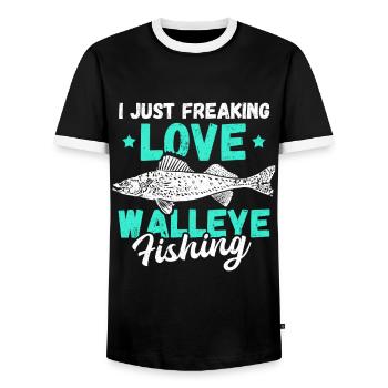 Zander Fishing Fishing Angler Gift - Men's Ringer Shirt - black/white - Front - AI Model Female 172 light (172cm) & AI Model Male 178 light (178cm)