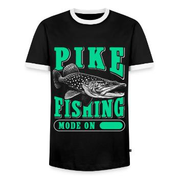 Pike Fishing Pike Fishing Angler Fishing Gift - Men's Ringer Shirt - black/white - Front - AI Model Female 172 light (172cm) & AI Model Male 178 light (178cm)